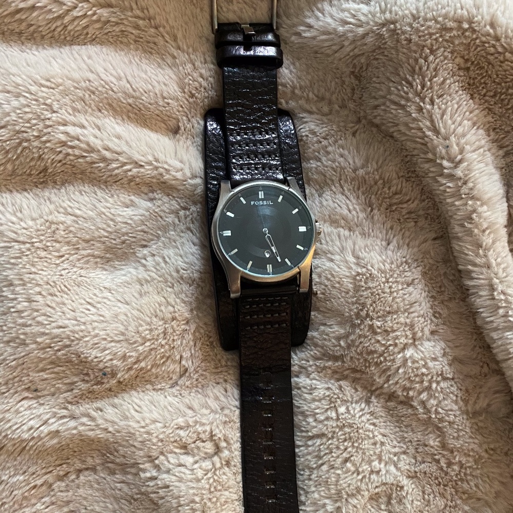 Fossil Black Leather Mens Watch